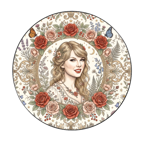 Taylor S Floral Portrait Artwork - Circle Sticker by haris kavalla