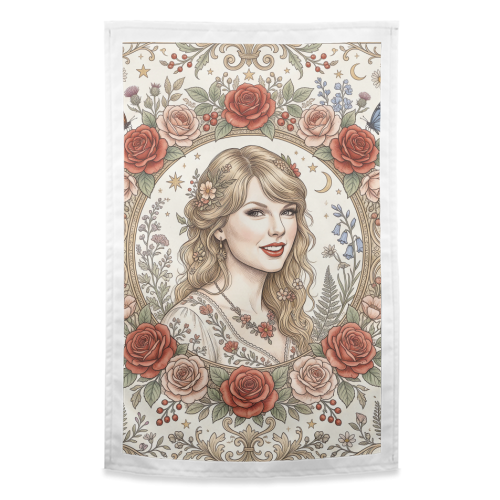 Taylor S Floral Portrait Artwork - funny tea towel by haris kavalla