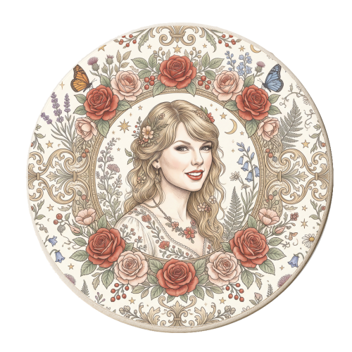 Taylor S Floral Portrait Artwork - personalised beer coaster by haris kavalla