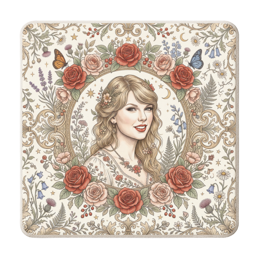 Taylor S Floral Portrait Artwork - personalised beer coaster by haris kavalla