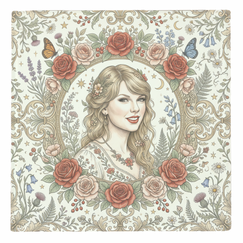 Taylor S Floral Portrait Artwork - personalised beer coaster by haris kavalla