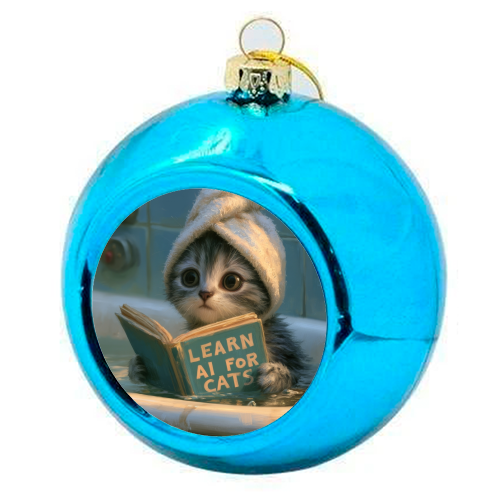 Cute little kitty reading book for AI - colourful christmas bauble by DejaReve