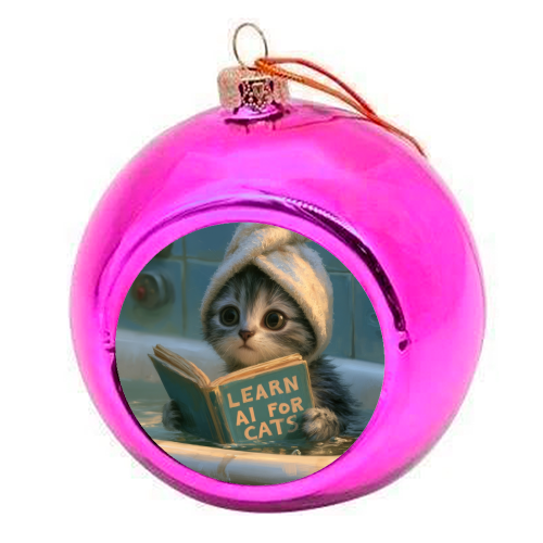 Cute little kitty reading book for AI - colourful christmas bauble by DejaReve