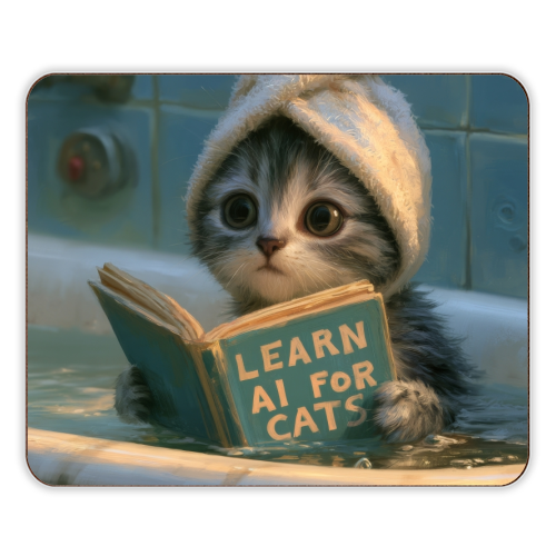 Cute little kitty reading book for AI - designer placemat by DejaReve