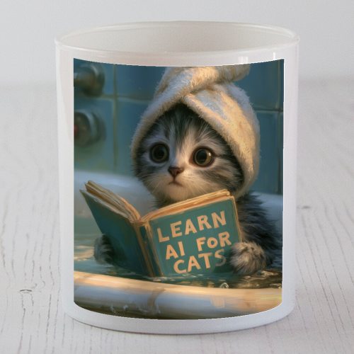 Cute little kitty reading book for AI - scented candle by DejaReve