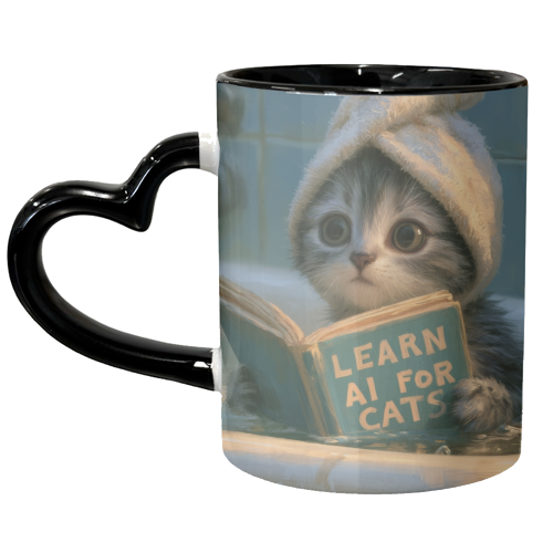 Cute little kitty reading book for AI - unique mug by DejaReve