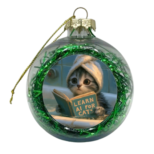 Cute little kitty reading book for AI - xmas bauble by DejaReve