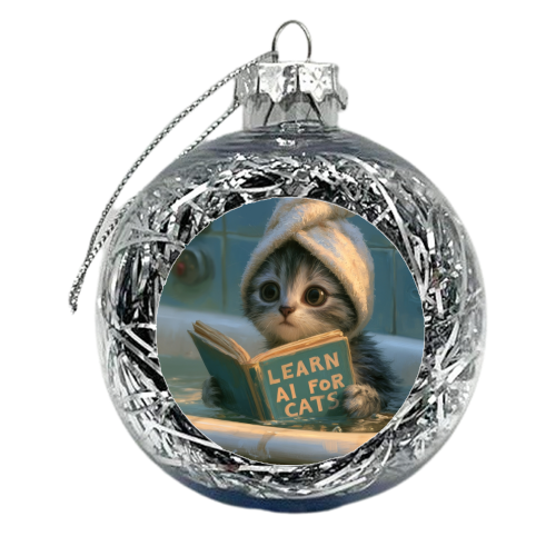 Cute little kitty reading book for AI - xmas bauble by DejaReve