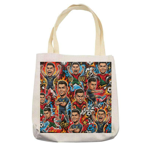 C Ronaldo Football Legends Pop Art – Dynamic Soccer Superstar Artwork - printed canvas tote bag by haris kavalla