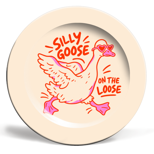 Silly Goose on the Loose! - ceramic dinner plate by Ms Doodle