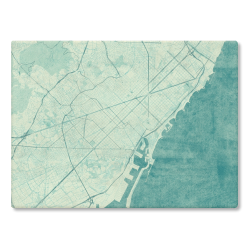 Barcelona Map Blue Vintage - glass chopping board by City Art Posters