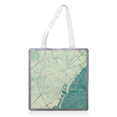 Barcelona Map Blue Vintage - printed tote bag by City Art Posters
