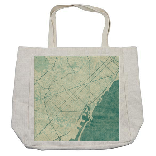 Barcelona Map Blue Vintage - cool beach bag by City Art Posters