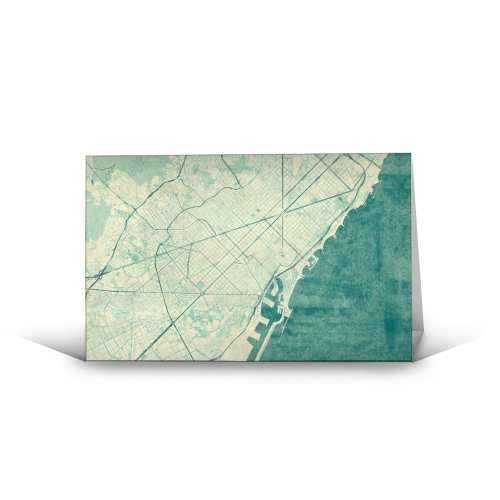 Barcelona Map Blue Vintage - funny greeting card by City Art Posters