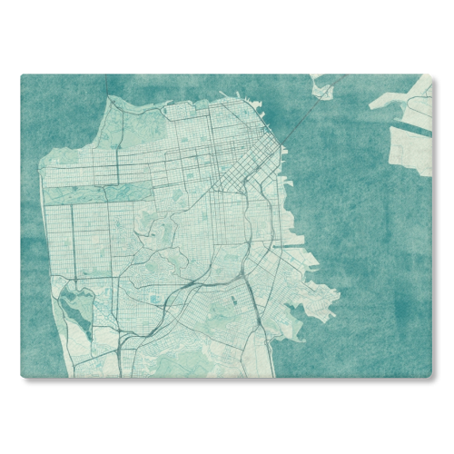San Francisco Map Blue Vintage - glass chopping board by City Art Posters