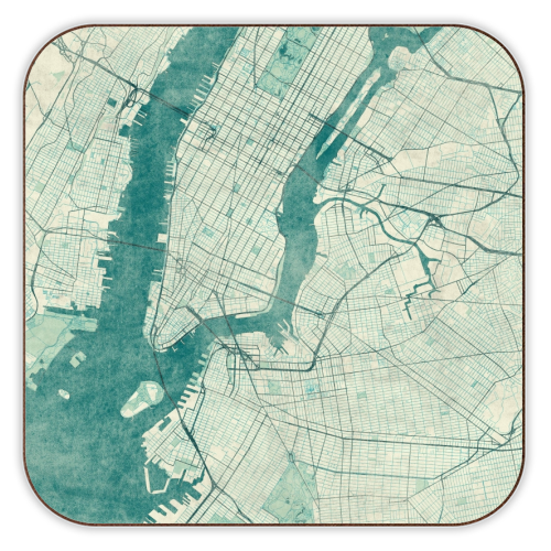 New York Map Blue Vintage - personalised beer coaster by City Art Posters
