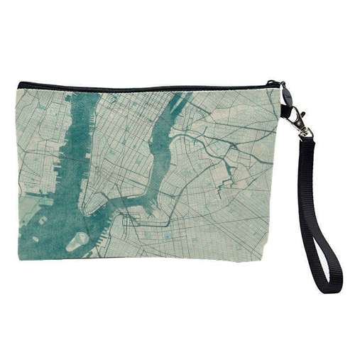 New York Map Blue Vintage - pretty makeup bag by City Art Posters