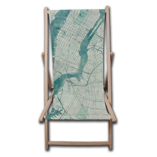 New York Map Blue Vintage - canvas deck chair by City Art Posters
