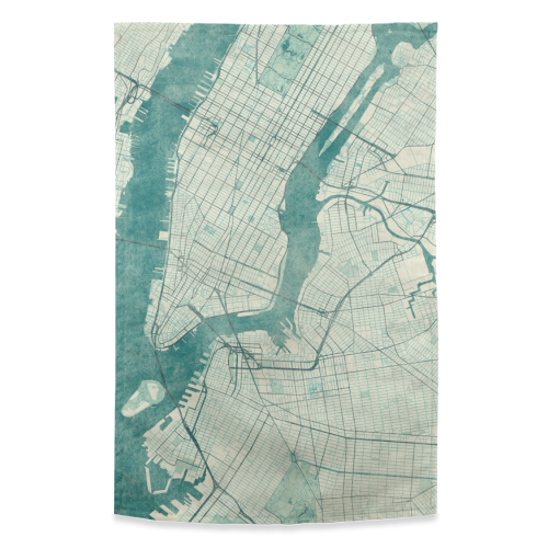 New York Map Blue Vintage - funny tea towel by City Art Posters