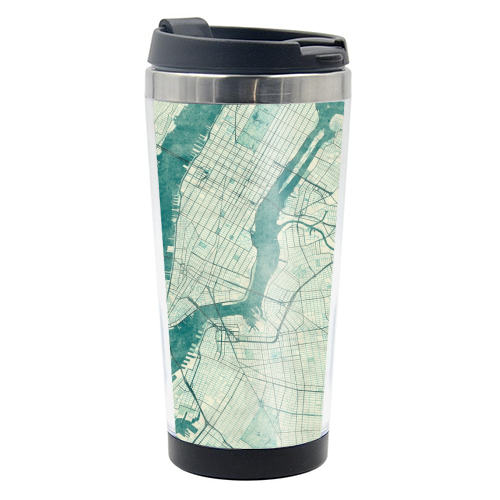 New York Map Blue Vintage - photo water bottle by City Art Posters