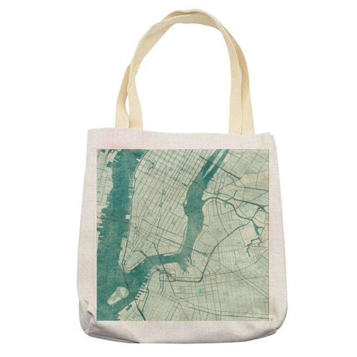 New York Map Blue Vintage - printed tote bag by City Art Posters
