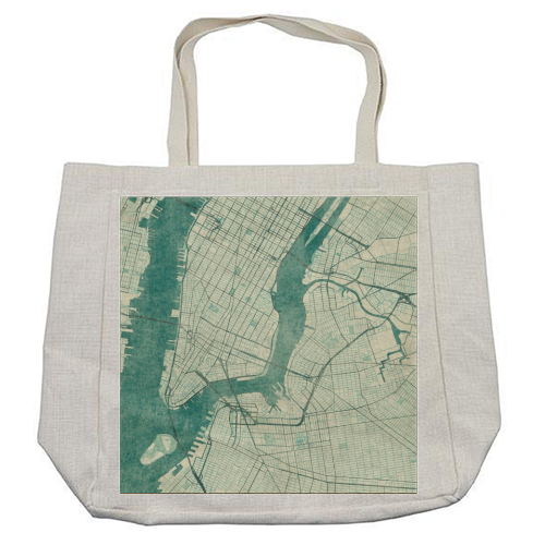 New York Map Blue Vintage - cool beach bag by City Art Posters