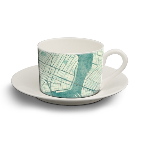 New York Map Blue Vintage - personalised cup and saucer by City Art Posters