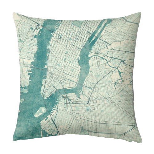 New York Map Blue Vintage - designed cushion by City Art Posters