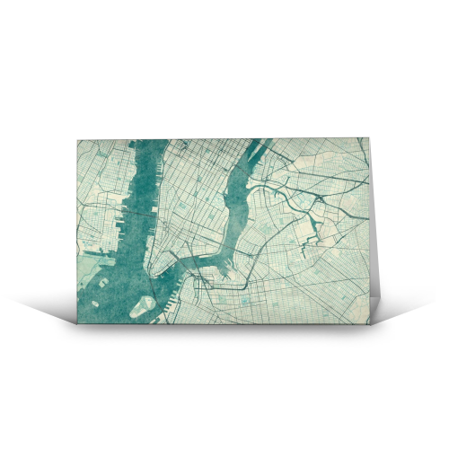 New York Map Blue Vintage - funny greeting card by City Art Posters