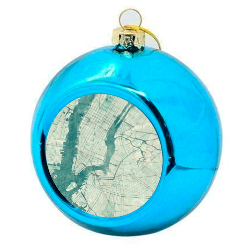 New York Map Blue Vintage - colourful christmas bauble by City Art Posters