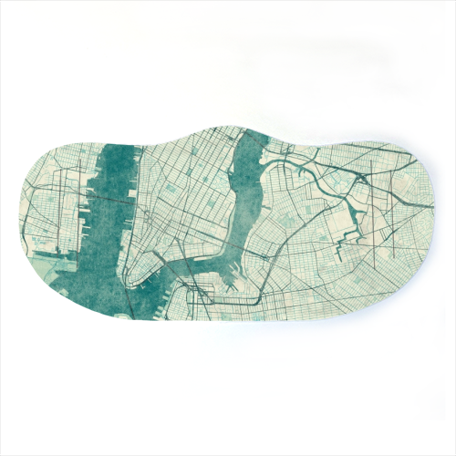 New York Map Blue Vintage - face cover mask by City Art Posters