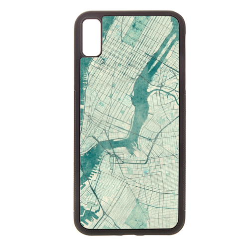 New York Map Blue Vintage - Stylish phone case by City Art Posters