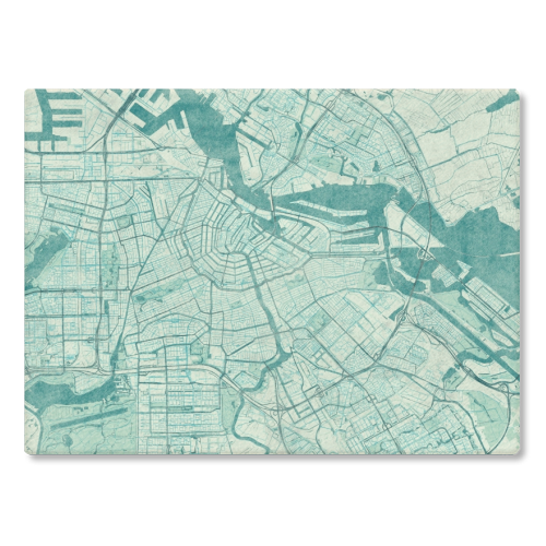 Amsterdam Map Blue Vintage - glass chopping board by City Art Posters