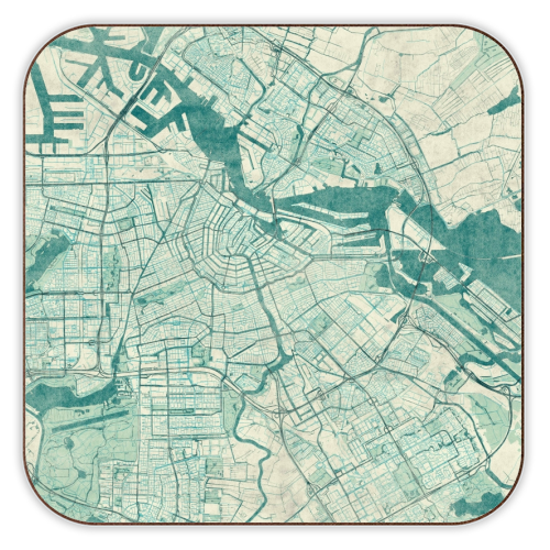 Amsterdam Map Blue Vintage - personalised beer coaster by City Art Posters