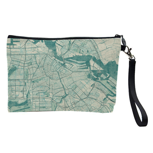 Amsterdam Map Blue Vintage - pretty makeup bag by City Art Posters