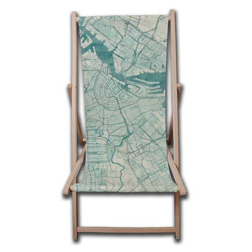 Amsterdam Map Blue Vintage - canvas deck chair by City Art Posters