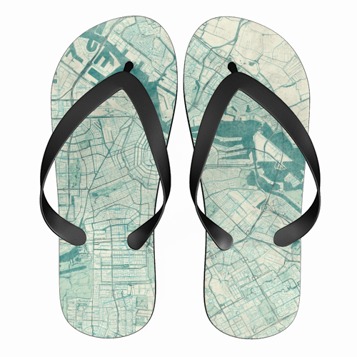 Amsterdam Map Blue Vintage - funny flip flops by City Art Posters