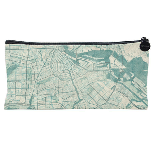 Amsterdam Map Blue Vintage - flat pencil case by City Art Posters