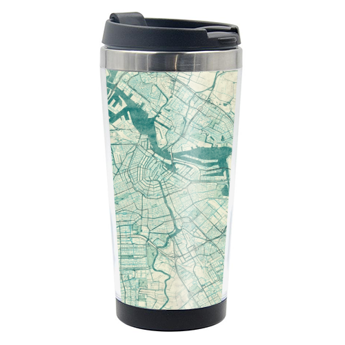Amsterdam Map Blue Vintage - photo water bottle by City Art Posters