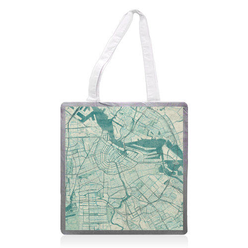 Amsterdam Map Blue Vintage - printed tote bag by City Art Posters