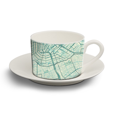Amsterdam Map Blue Vintage - personalised cup and saucer by City Art Posters