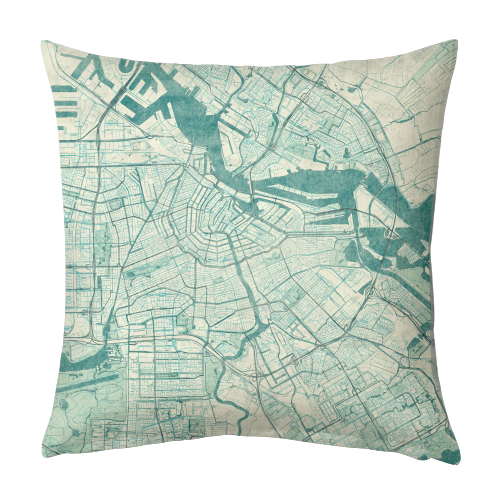 Amsterdam Map Blue Vintage - designed cushion by City Art Posters