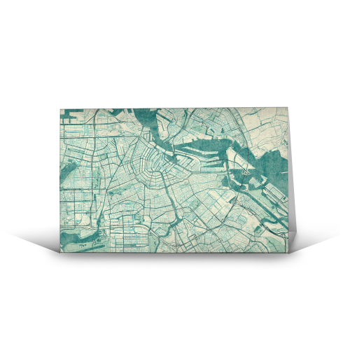 Amsterdam Map Blue Vintage - funny greeting card by City Art Posters