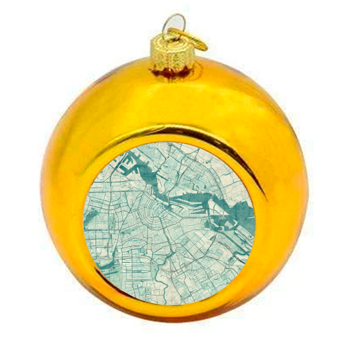 Amsterdam Map Blue Vintage - colourful christmas bauble by City Art Posters
