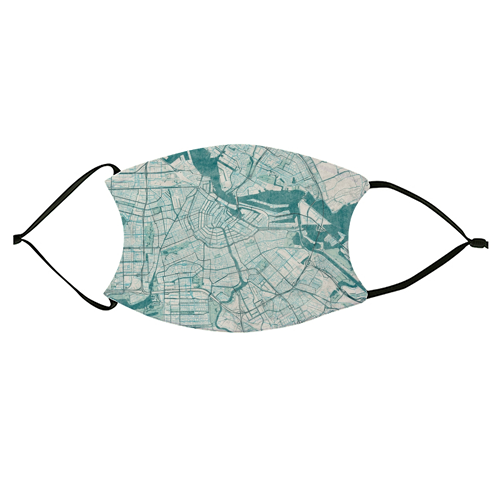 Amsterdam Map Blue Vintage - face cover mask by City Art Posters