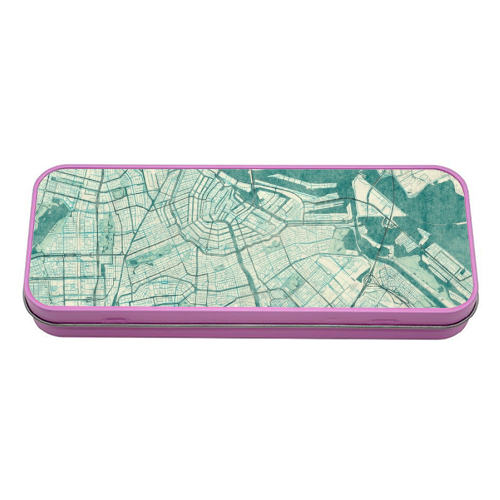 Amsterdam Map Blue Vintage - tin pencil case by City Art Posters