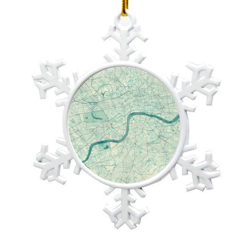 London Map Blue Vintage - snowflake decoration by City Art Posters