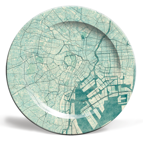 Tokyo Map Blue Vintage - ceramic dinner plate by City Art Posters