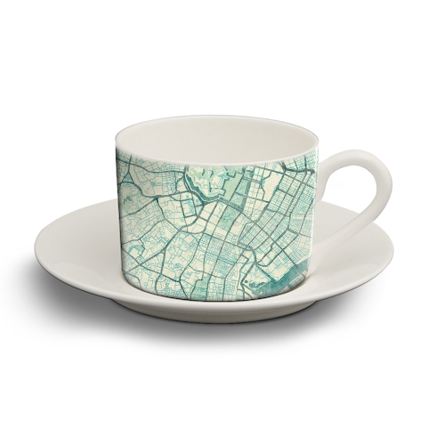 Tokyo Map Blue Vintage - personalised cup and saucer by City Art Posters