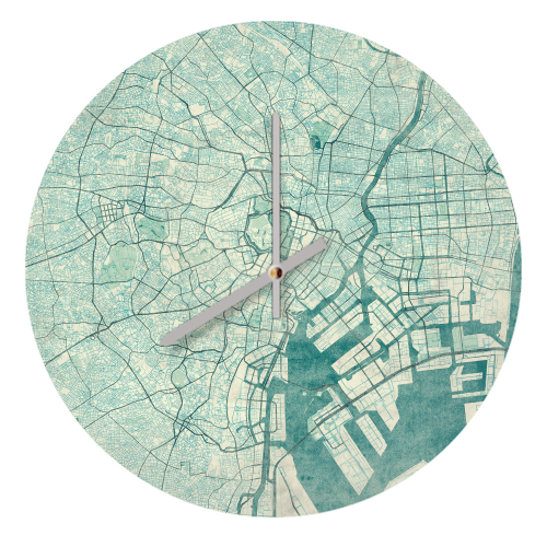 Tokyo Map Blue Vintage - quirky wall clock by City Art Posters